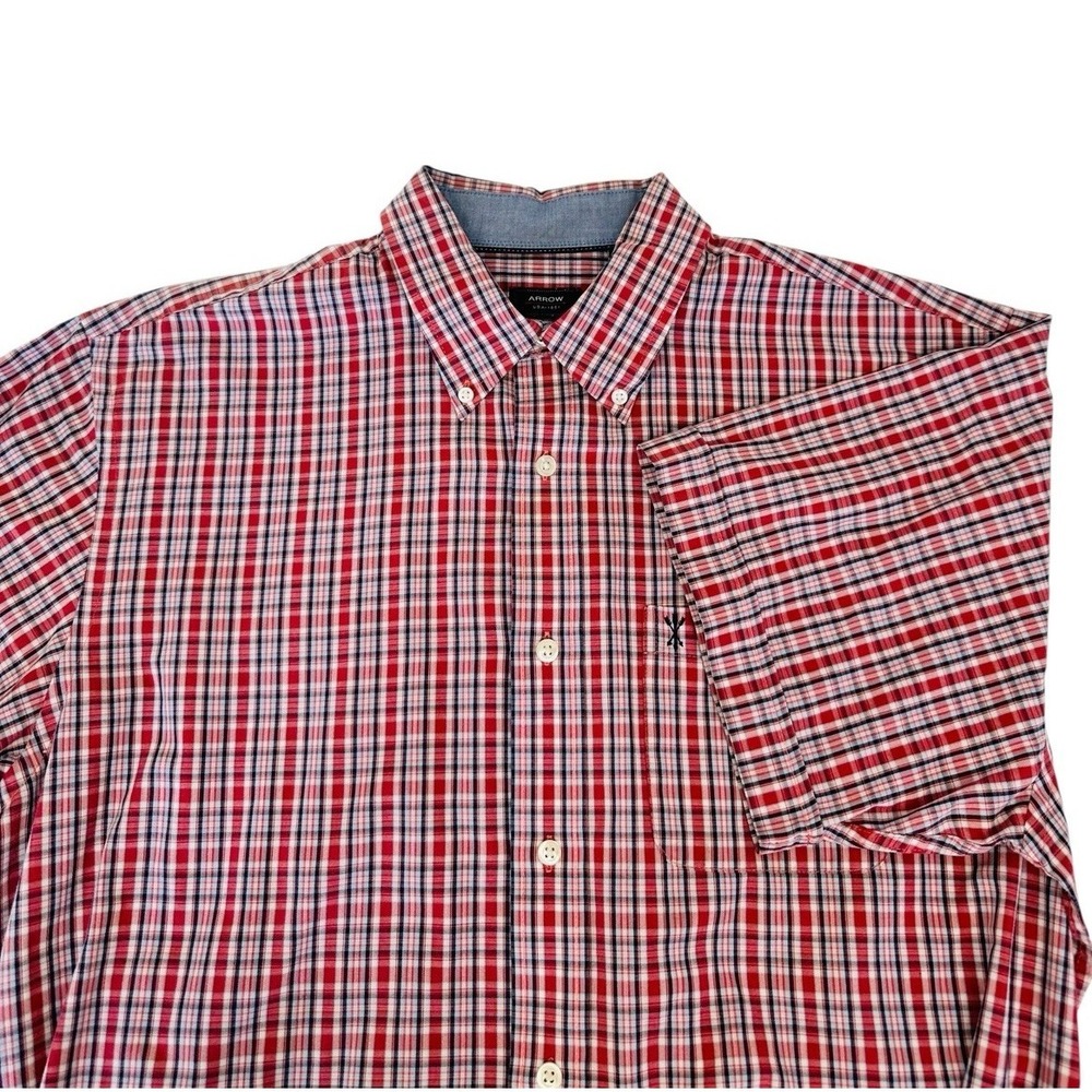 Arrow Button Up Shirt Red Blue White Plaid Mens Size Large
